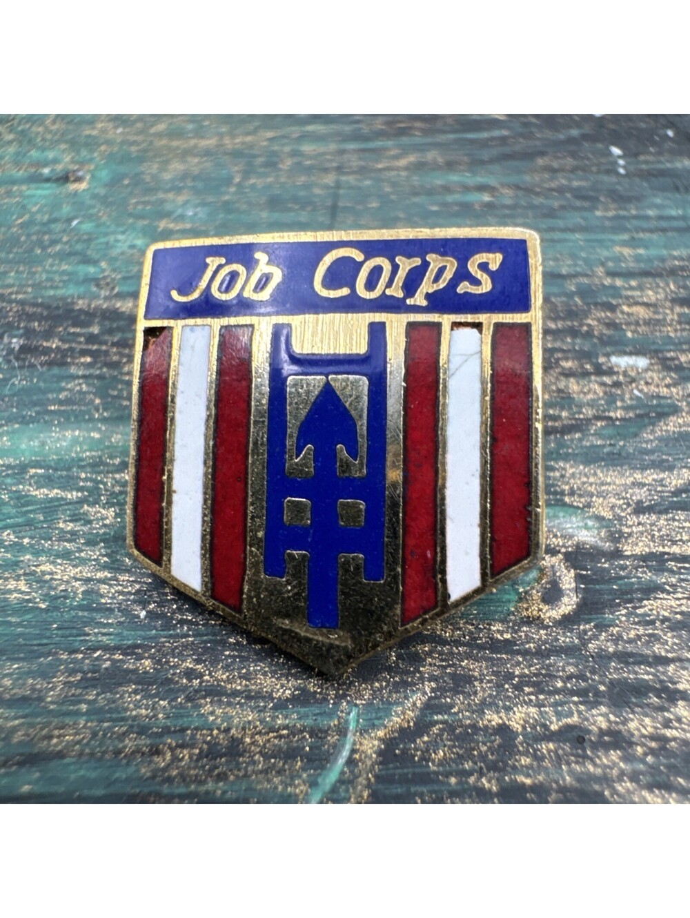 Vintage National Job Corps Shield Lapel Pin Tie Suit Alumni Red White Blue Rare